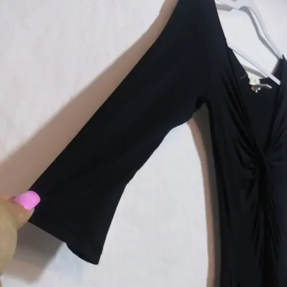 Anthropologie Lolly Black Knot Ruched V Neck Modal Simple Classic Dress Sz XS - Picture 5 of 6